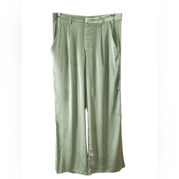 Peppermayo green satin straight leg pants - Picture 1 of 5